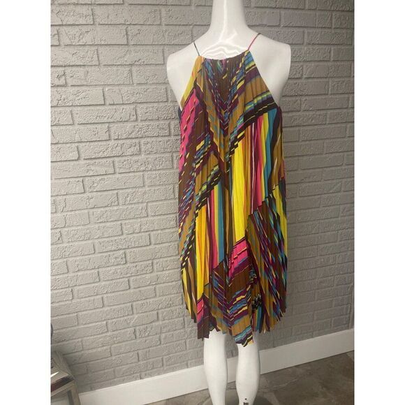 Calvin Klein Women Multicolored Accordion Pleat Trapeze Dress Size S - Picture 4 of 8